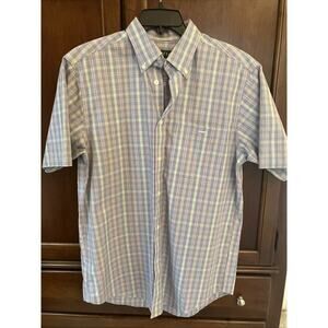 Orvis Shirt Mens Medium Blue Plaid Short Sleeve Button Down Casual Camp Outdoors